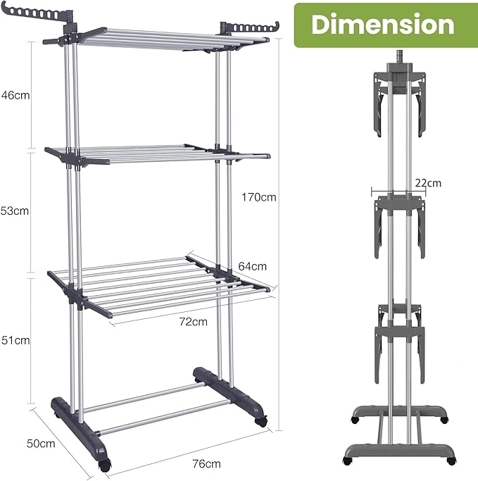Toworld 4-Tier Folding Clothes Drying Rack – Stainless Steel Laundry Dryer Stand with 2 Adjustable Wings | Space-Saving Free-Standing Design Toworld 4-Tier Folding Clothes Drying Rack – Stainless Steel Laundry Dryer Stand with 2 Adjustable Wings | Space-Saving Free-Standing Design